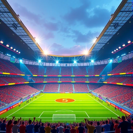 Fußballstadion mit jubelnder Menge