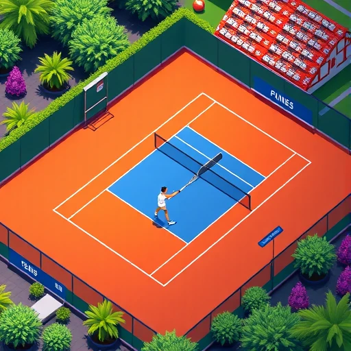 Tennisplatz mit servierendem Spieler